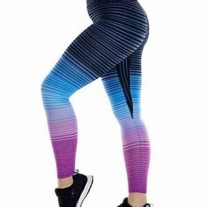 NWT K-Deer Striped Blue and Purple Leggings